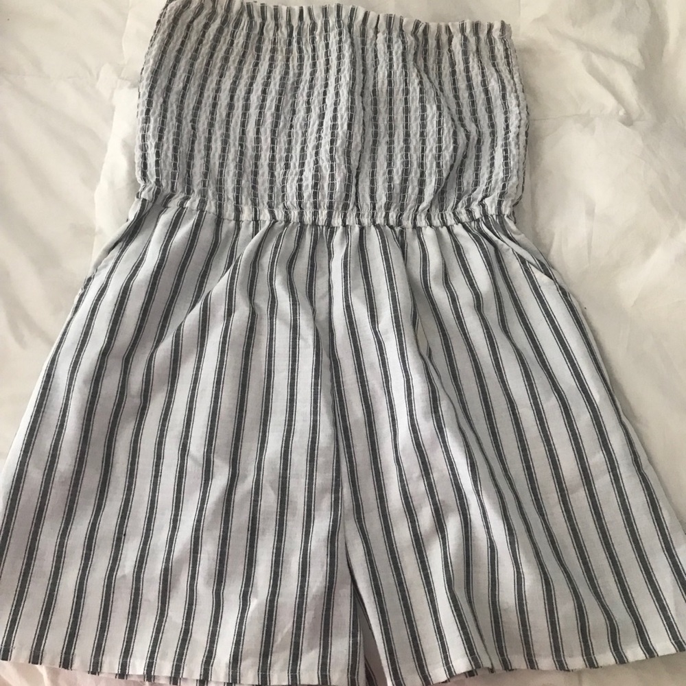 Navy white stripe romper